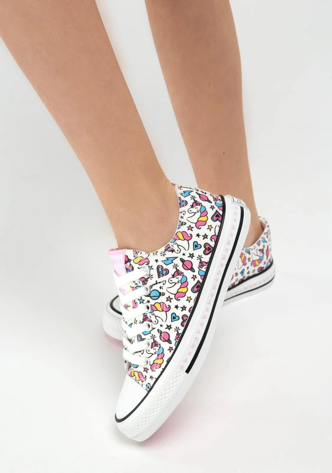 Girl's White Unicorn Sneakers Canvas