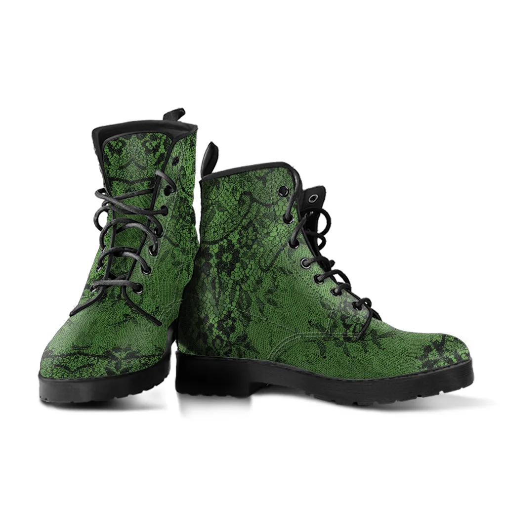 Green with Black Lace Vegan Leather Combat Boots (REG21)