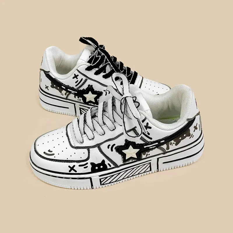 Hand Painted Bold Contrast Casual White Shoes - Unisex