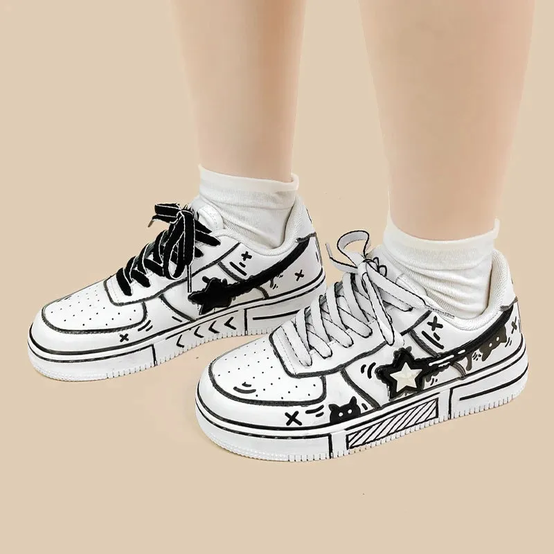 Hand Painted Bold Contrast Casual White Shoes - Unisex