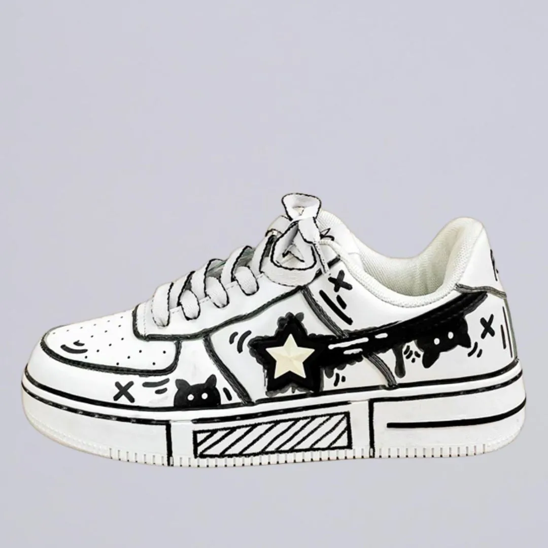Hand Painted Bold Contrast Casual White Shoes - Unisex