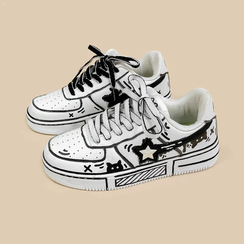 Hand Painted Bold Contrast Casual White Shoes - Unisex