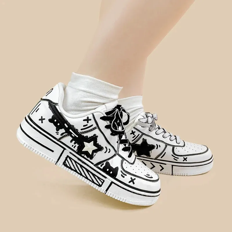 Hand Painted Bold Contrast Casual White Shoes - Unisex