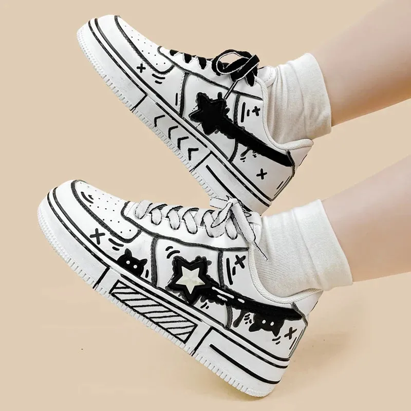 Hand Painted Bold Contrast Casual White Shoes - Unisex