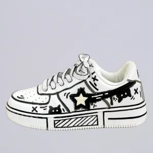 Hand Painted Bold Contrast Casual White Shoes - Unisex