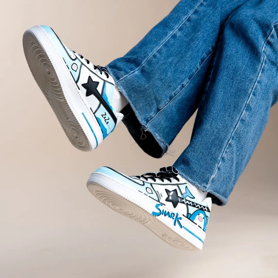 Hand Painted Bruce the Shark Casual White Shoes - Unisex