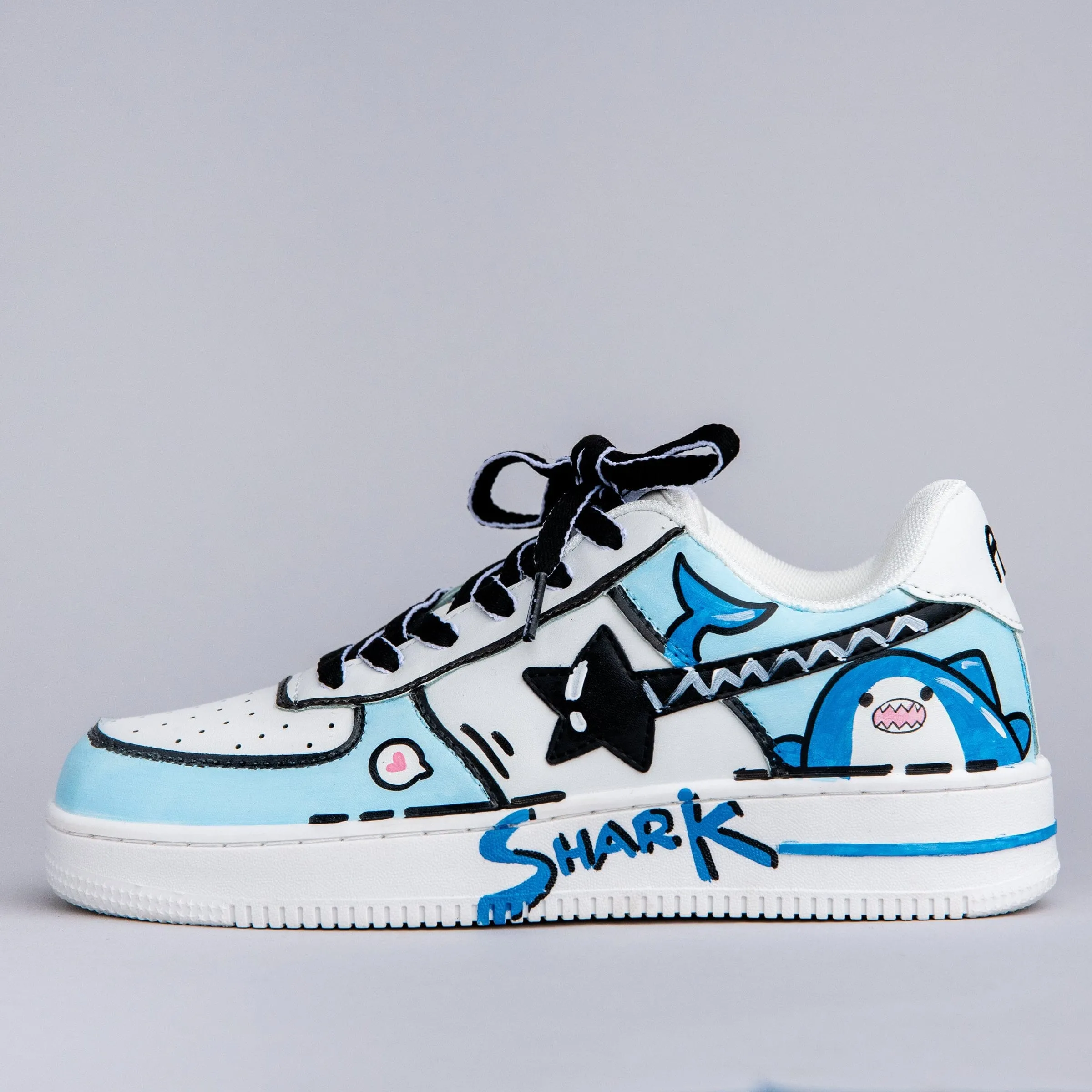 Hand Painted Bruce the Shark Casual White Shoes - Unisex