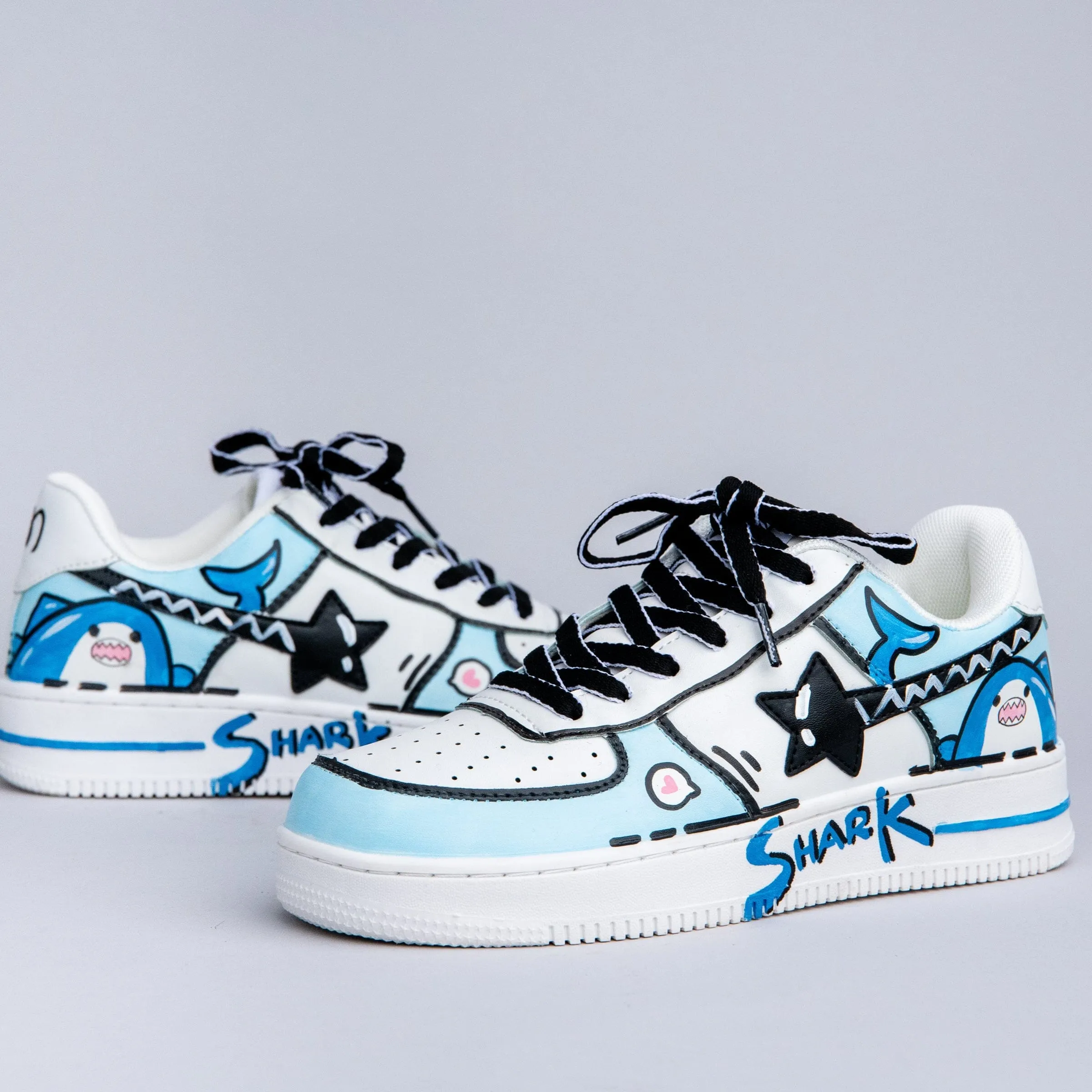 Hand Painted Bruce the Shark Casual White Shoes - Unisex