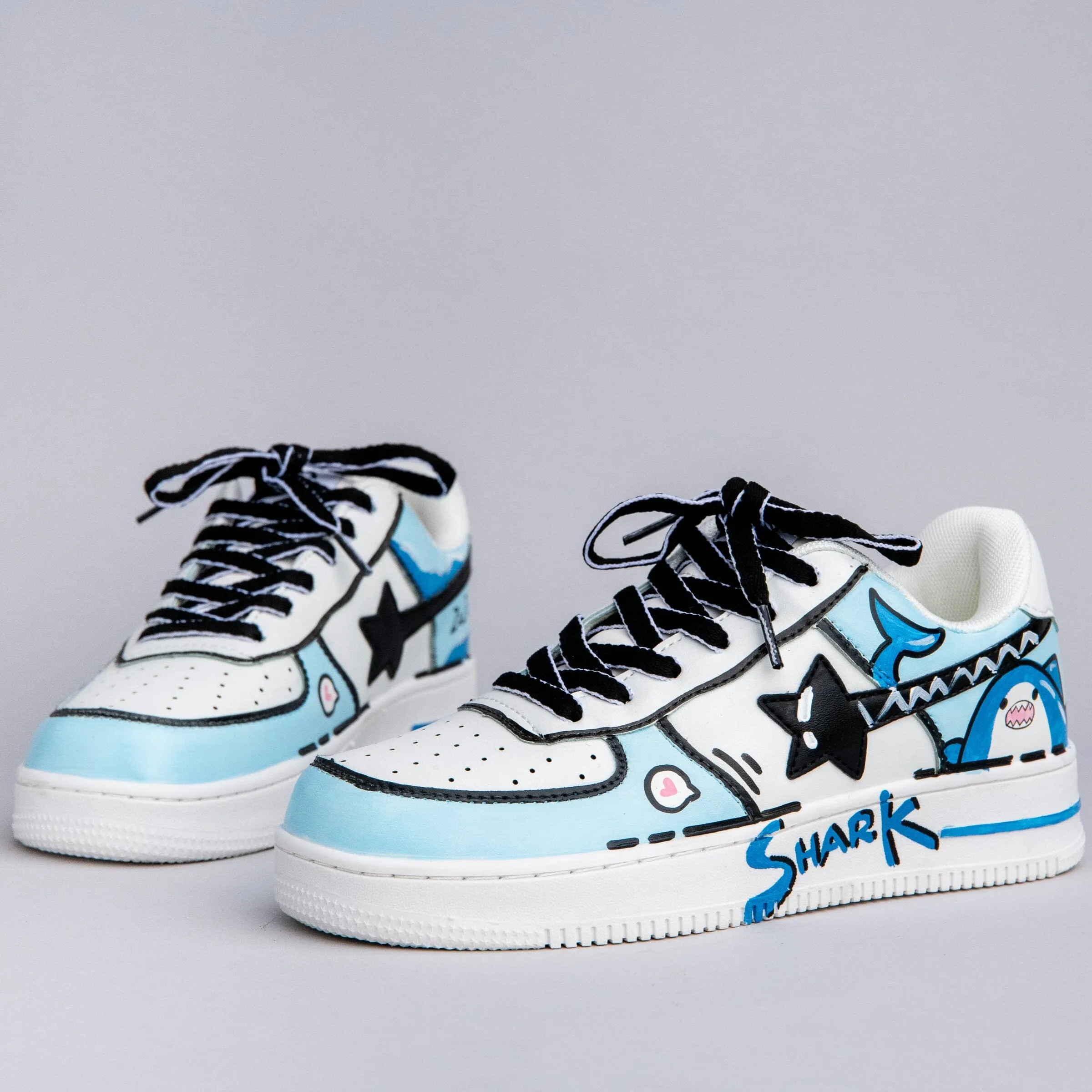 Hand Painted Bruce the Shark Casual White Shoes - Unisex