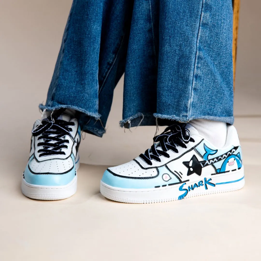 Hand Painted Bruce the Shark Casual White Shoes - Unisex