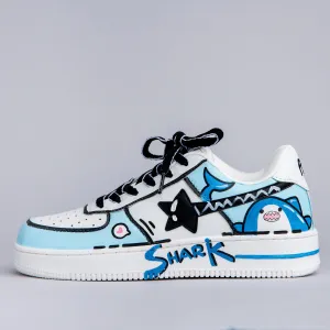 Hand Painted Bruce the Shark Casual White Shoes - Unisex