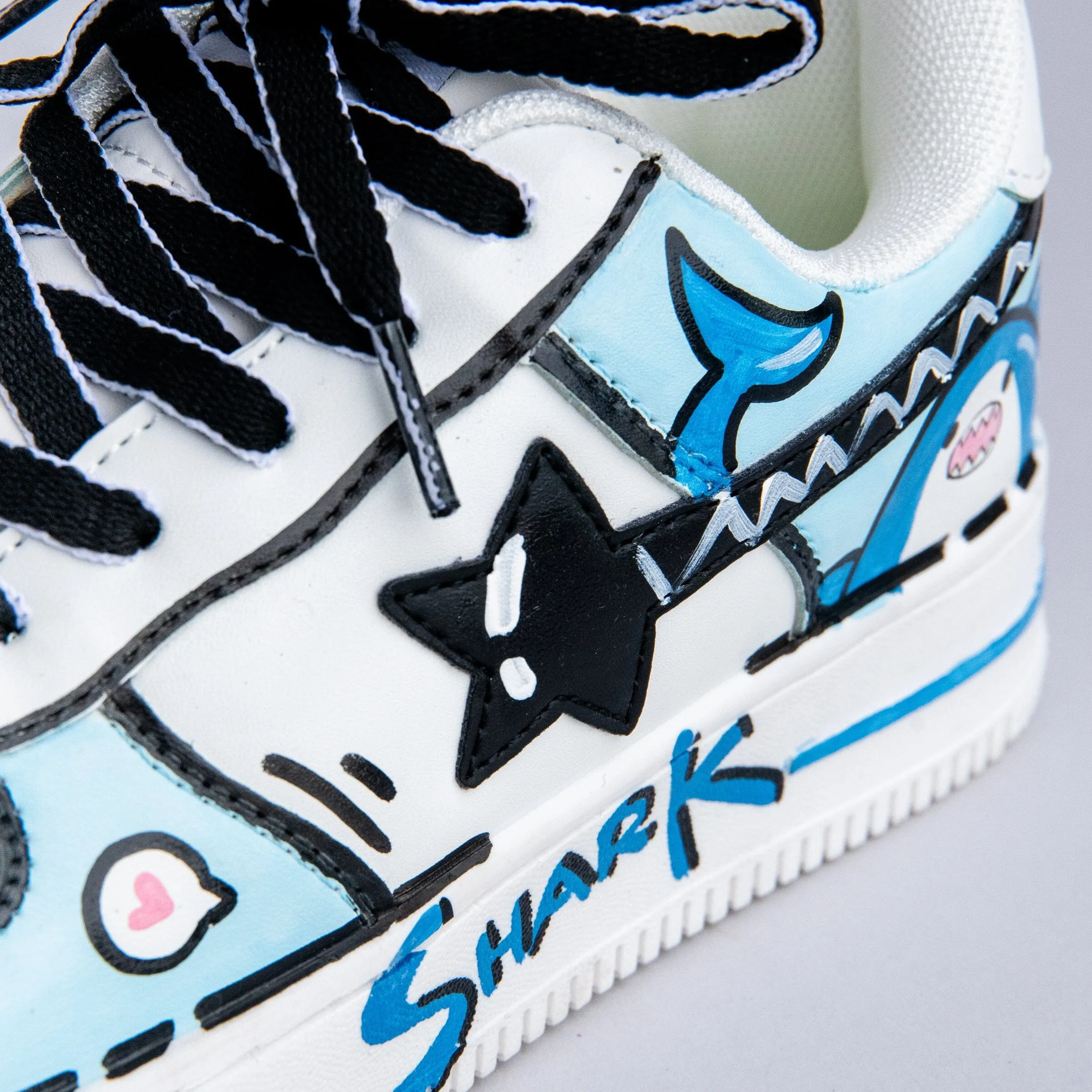 Hand Painted Bruce the Shark Casual White Shoes - Unisex