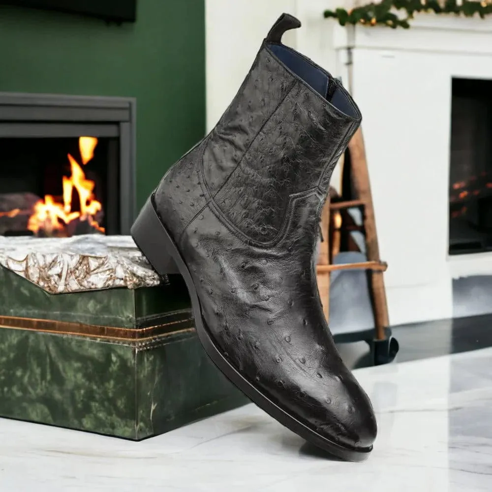 Handmade Custom Exotic Ostrich Straight-Heel Zipper Boots