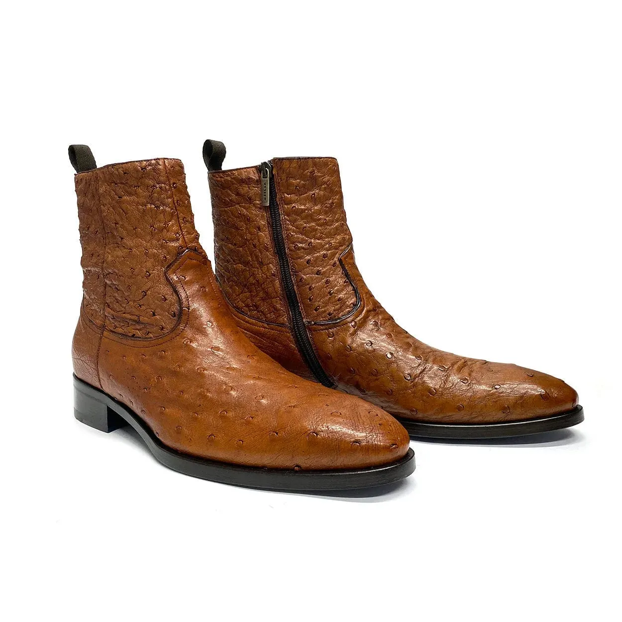 Handmade Custom Exotic Ostrich Straight-Heel Zipper Boots