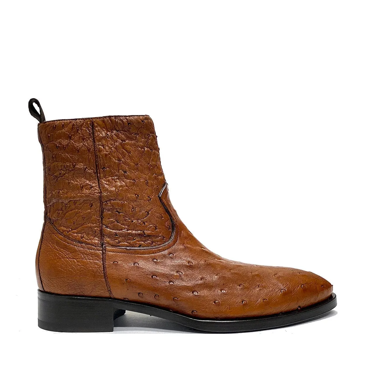 Handmade Custom Exotic Ostrich Straight-Heel Zipper Boots