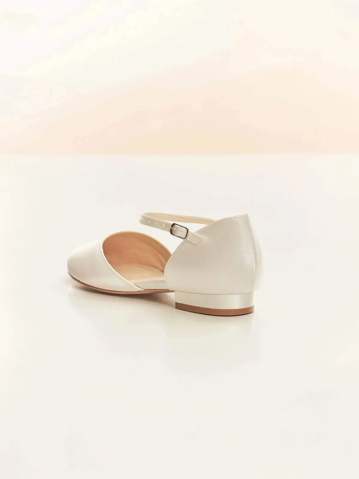 Ivory Satin Flat Wedding Shoes with Ankle Strap, Wedding Pumps SISSI **SALE SIZE 5**