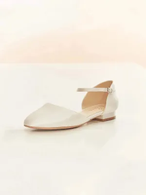 Ivory Satin Flat Wedding Shoes with Ankle Strap, Wedding Pumps SISSI **SALE SIZE 5**