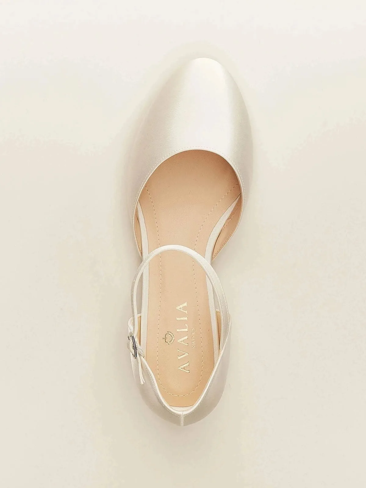 Ivory Satin Flat Wedding Shoes with Ankle Strap, Wedding Pumps SISSI **SALE SIZE 5**