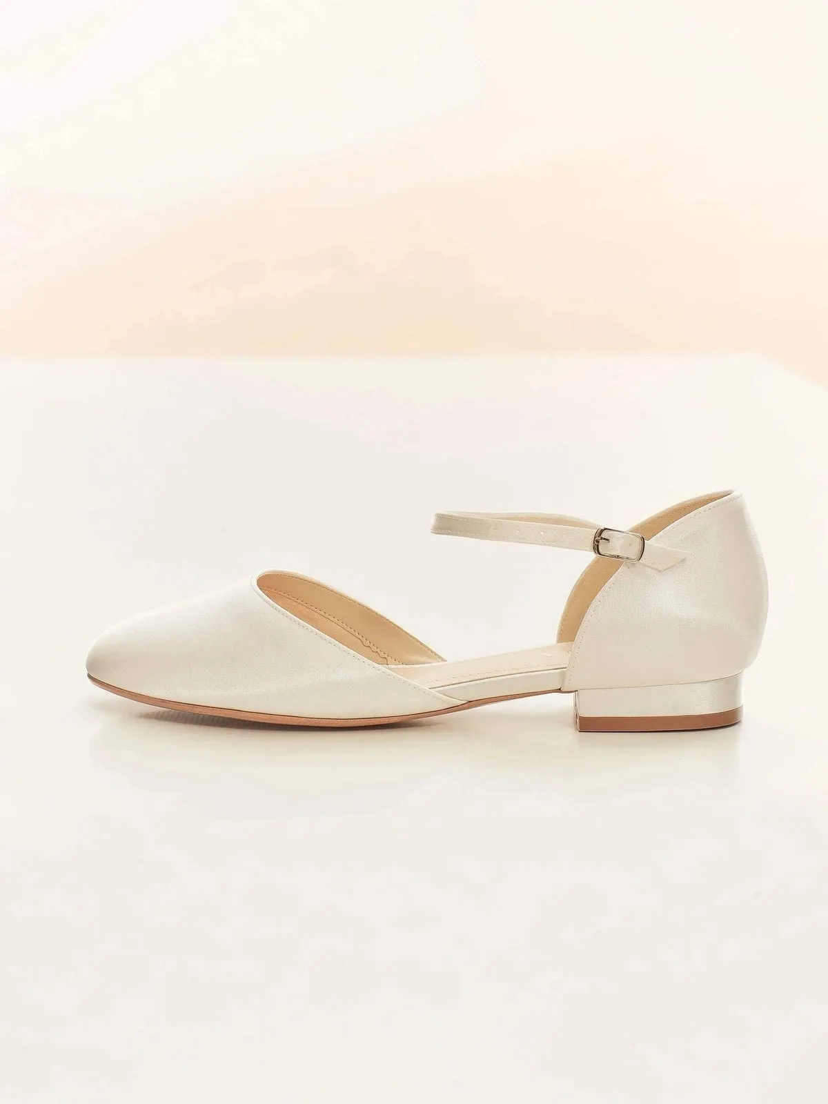 Ivory Satin Flat Wedding Shoes with Ankle Strap, Wedding Pumps SISSI **SALE SIZE 5**