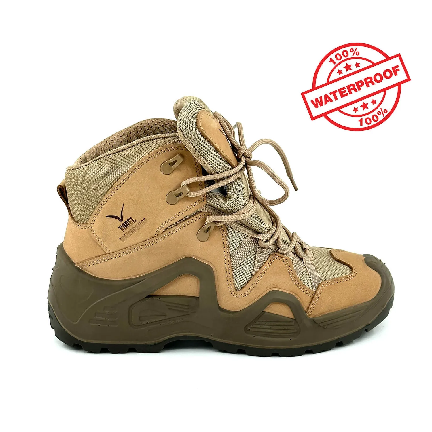 Khaki Tactical Military Zipperless Waterproof Boots (CRW2)