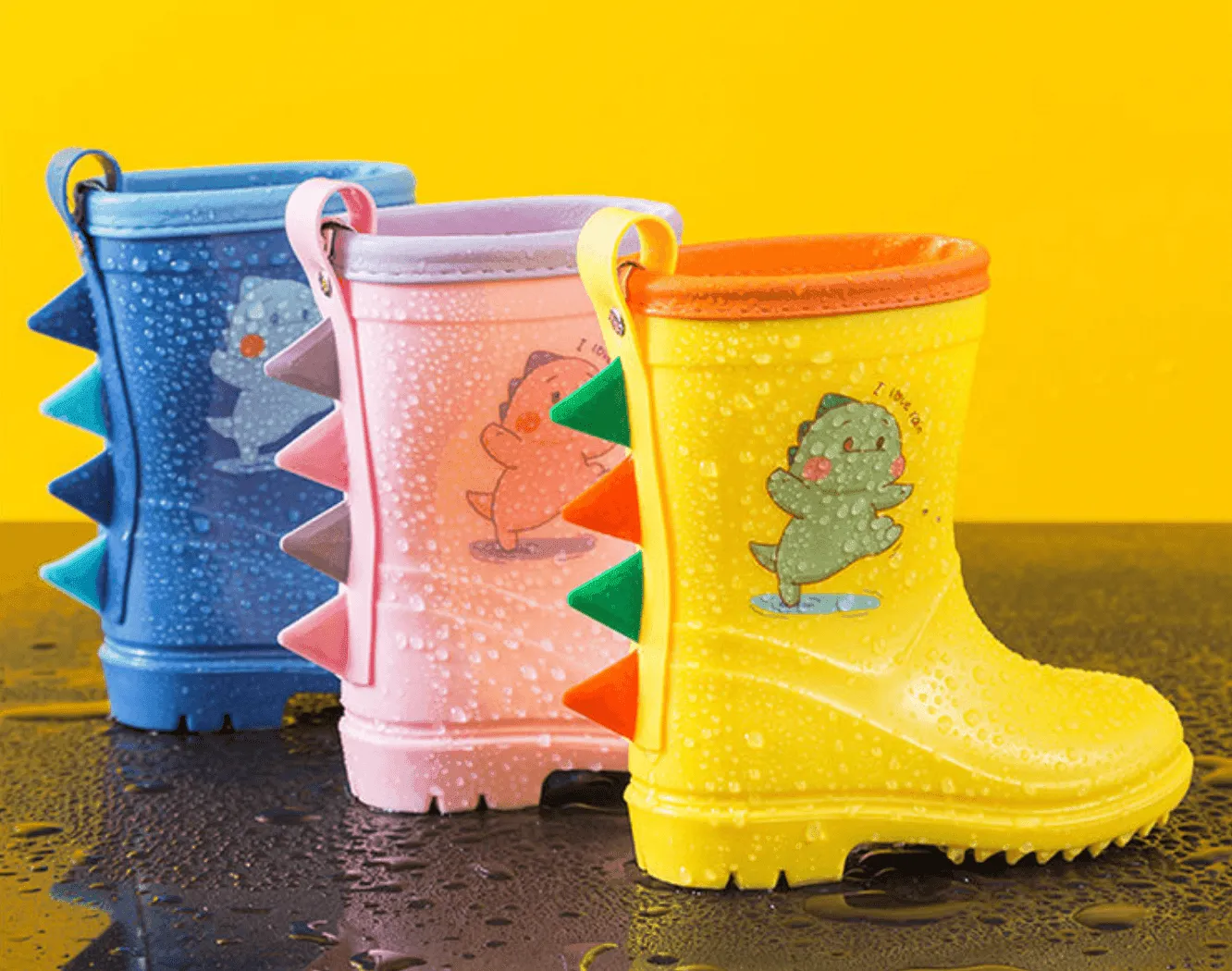 Kids Gumboots (1-6 years) - Dinosaur in Yellow