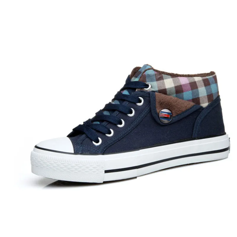 Lapel Leisure Plaid Lace Up Fur Sneakers