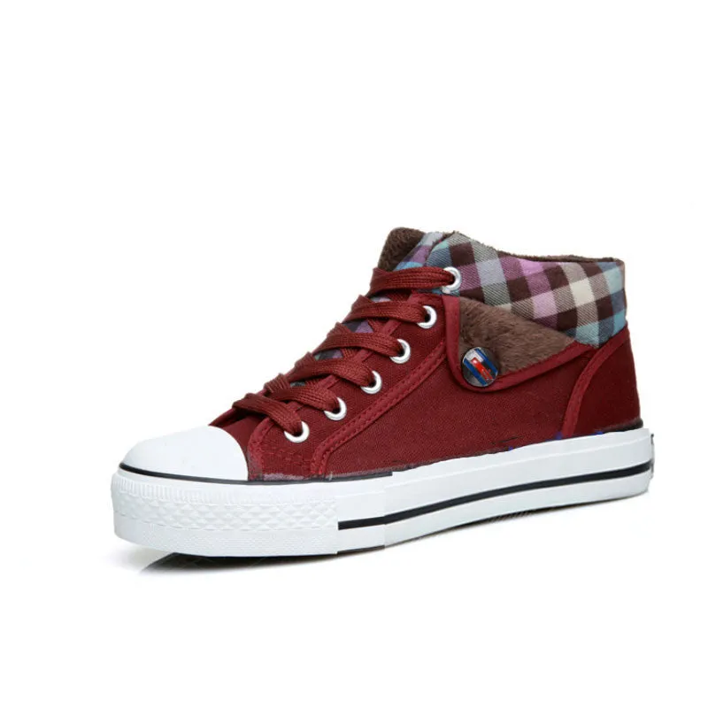 Lapel Leisure Plaid Lace Up Fur Sneakers