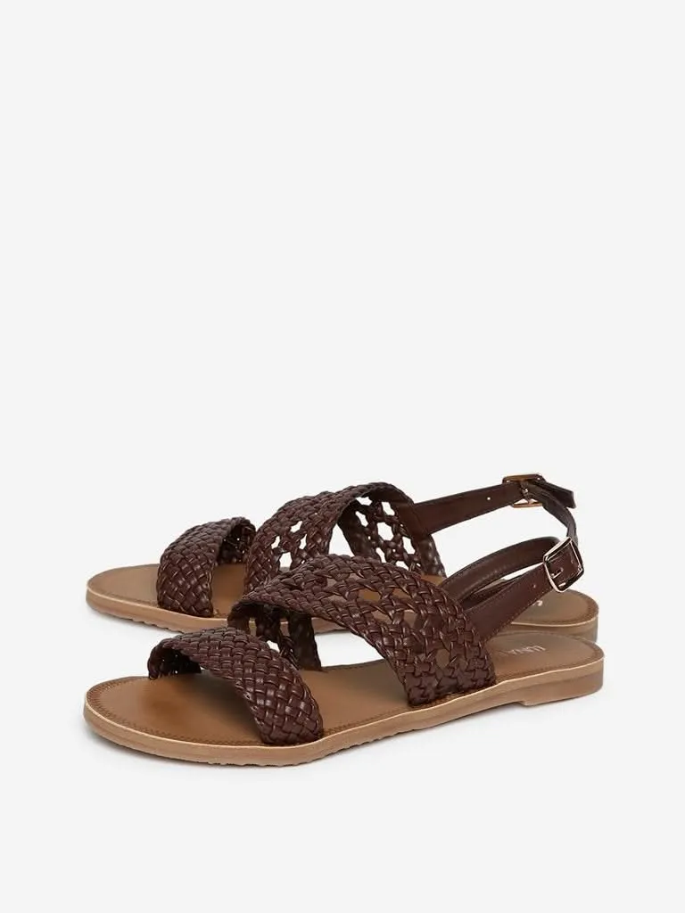 LUNA BLU Brown Woven Pattern Sandals