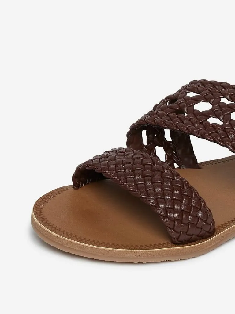LUNA BLU Brown Woven Pattern Sandals