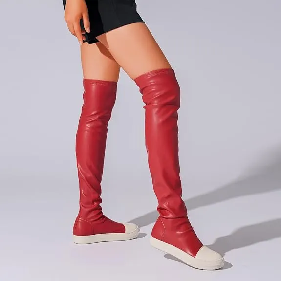 Maogu Vegan Leather Knee High Boots
