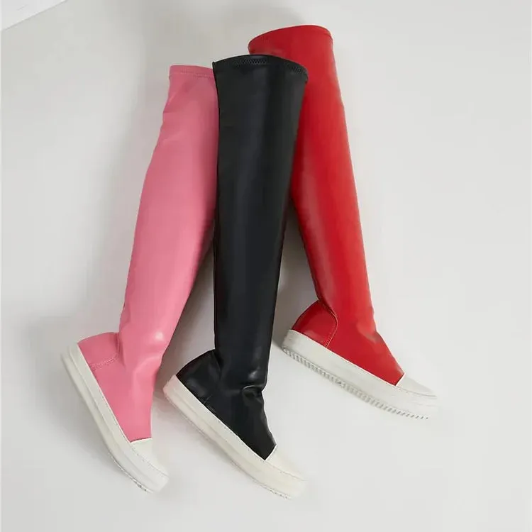 Maogu Vegan Leather Knee High Boots