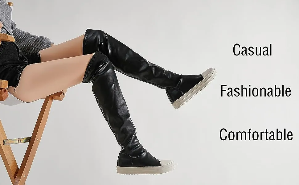 Maogu Vegan Leather Knee High Boots