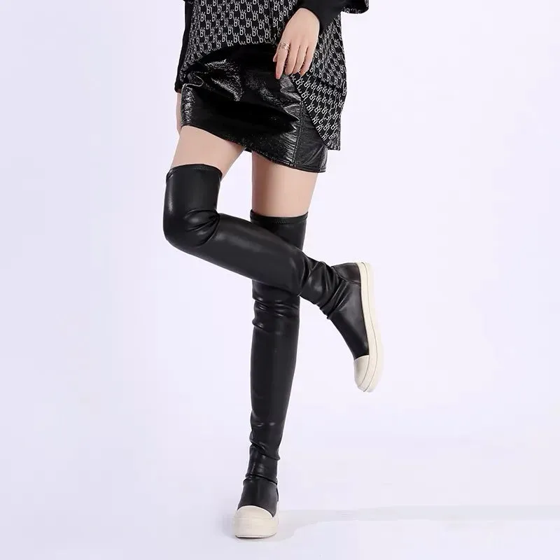 Maogu Vegan Leather Knee High Boots