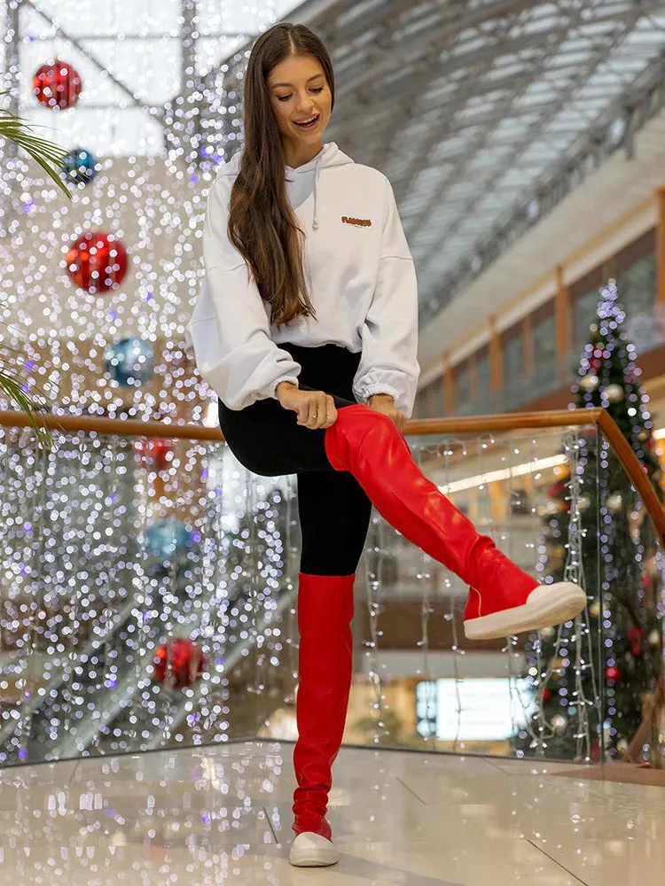 Maogu Vegan Leather Knee High Boots