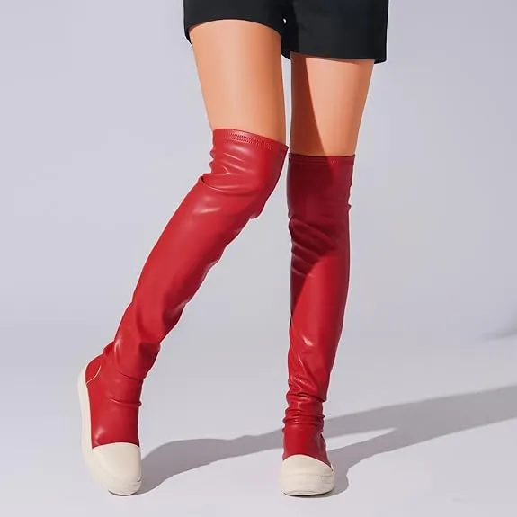 Maogu Vegan Leather Knee High Boots