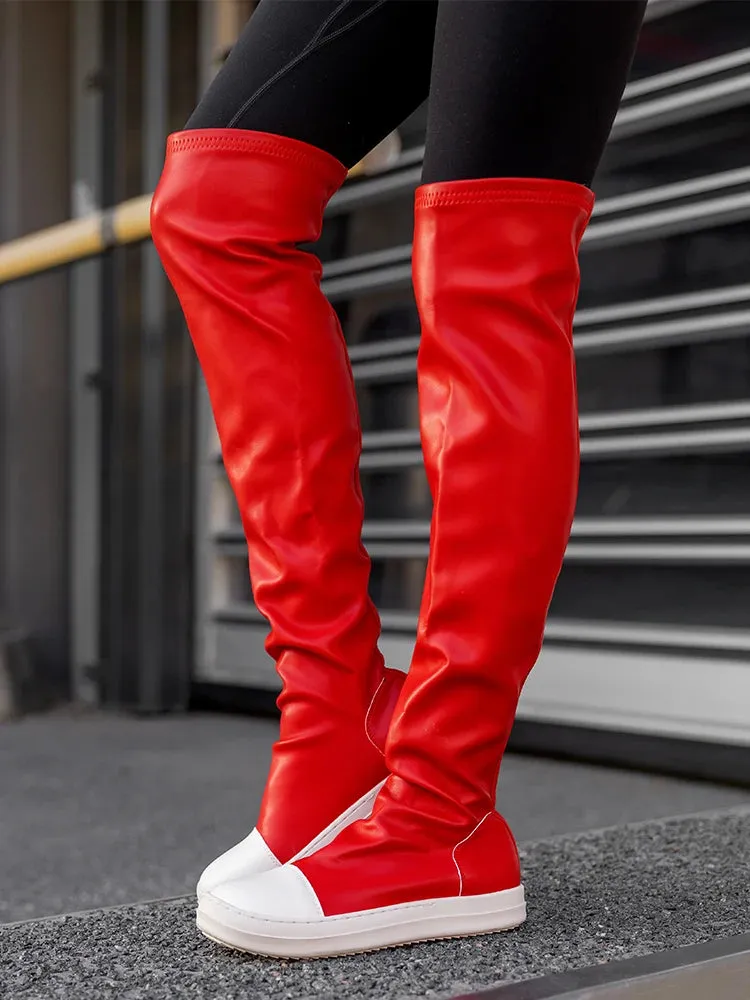 Maogu Vegan Leather Knee High Boots