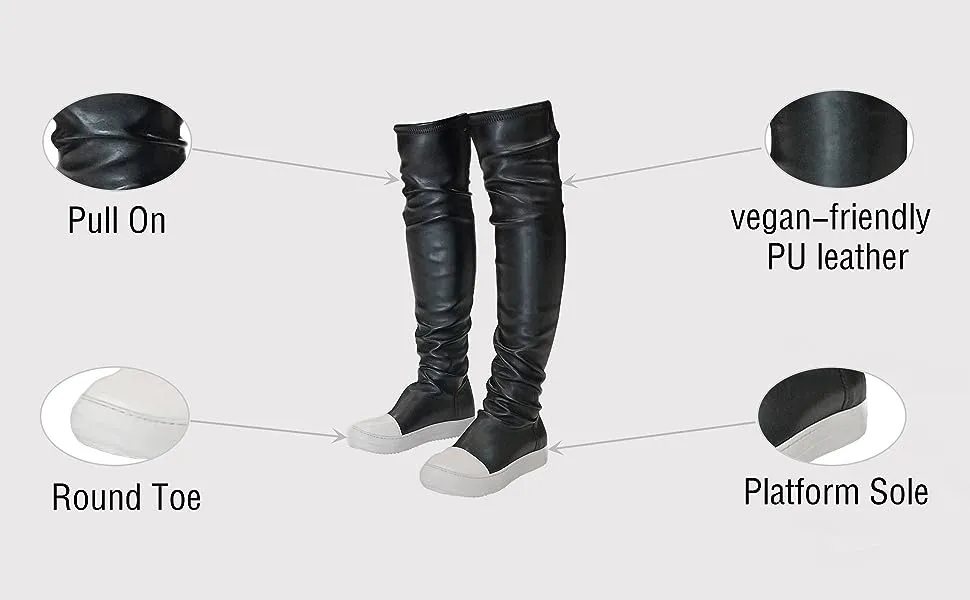 Maogu Vegan Leather Knee High Boots