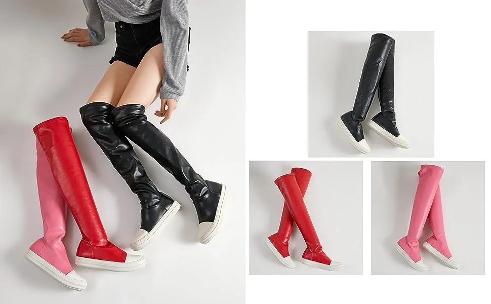 Maogu Vegan Leather Knee High Boots