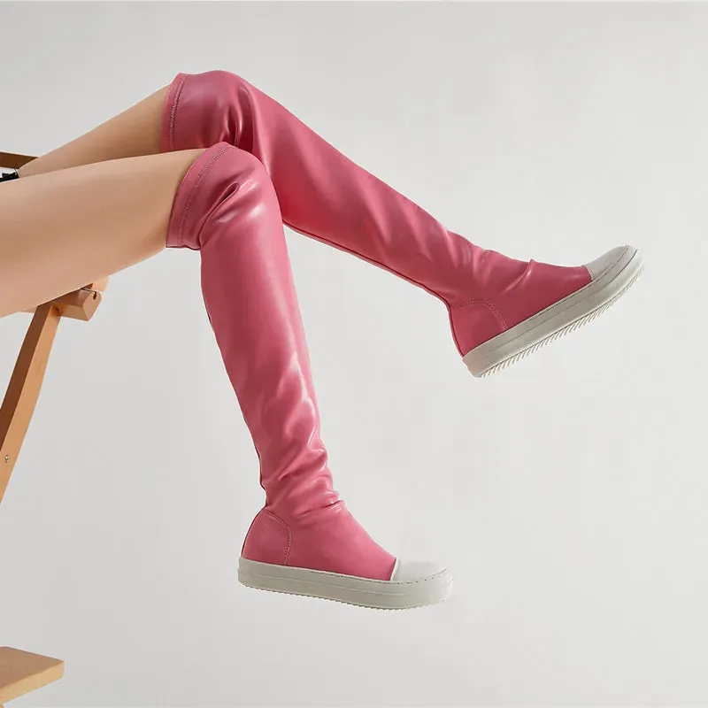 Maogu Vegan Leather Knee High Boots