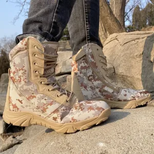 Men's camo tactical boots combat boots with side zipper High cut desert boots