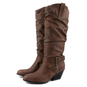 Retro buckle strap slouch boots for women