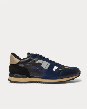 Rockrunner Camouflage Suede and Leather-Trimmed Canvas  Blue low top sneakers