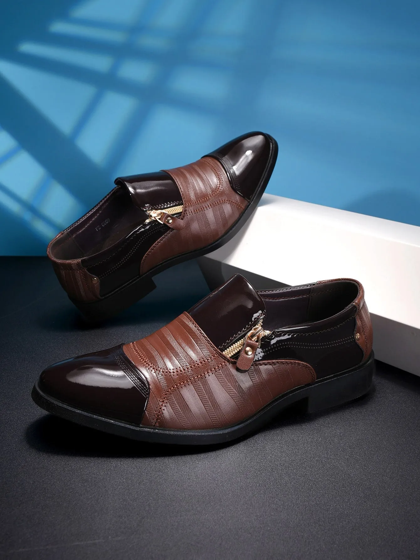 Round Toe Zipper Decor Outdoor Dress Loafers Shoes