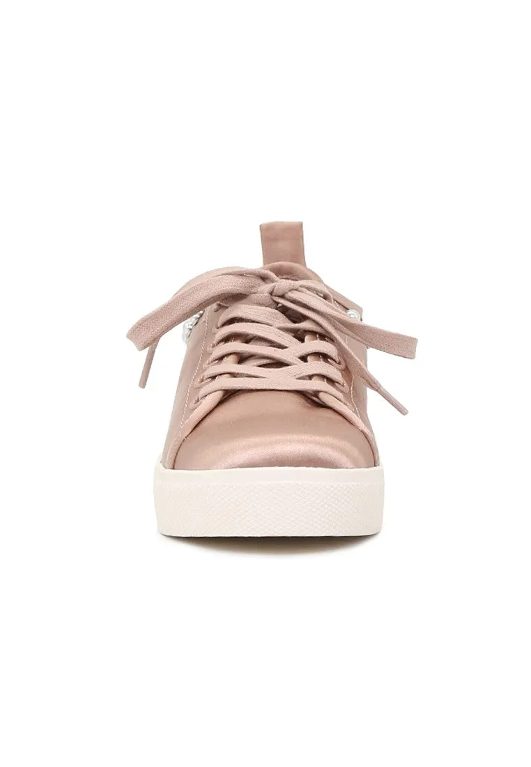 Shawna Blush Metallic Pearl Lace Up Sneakers
