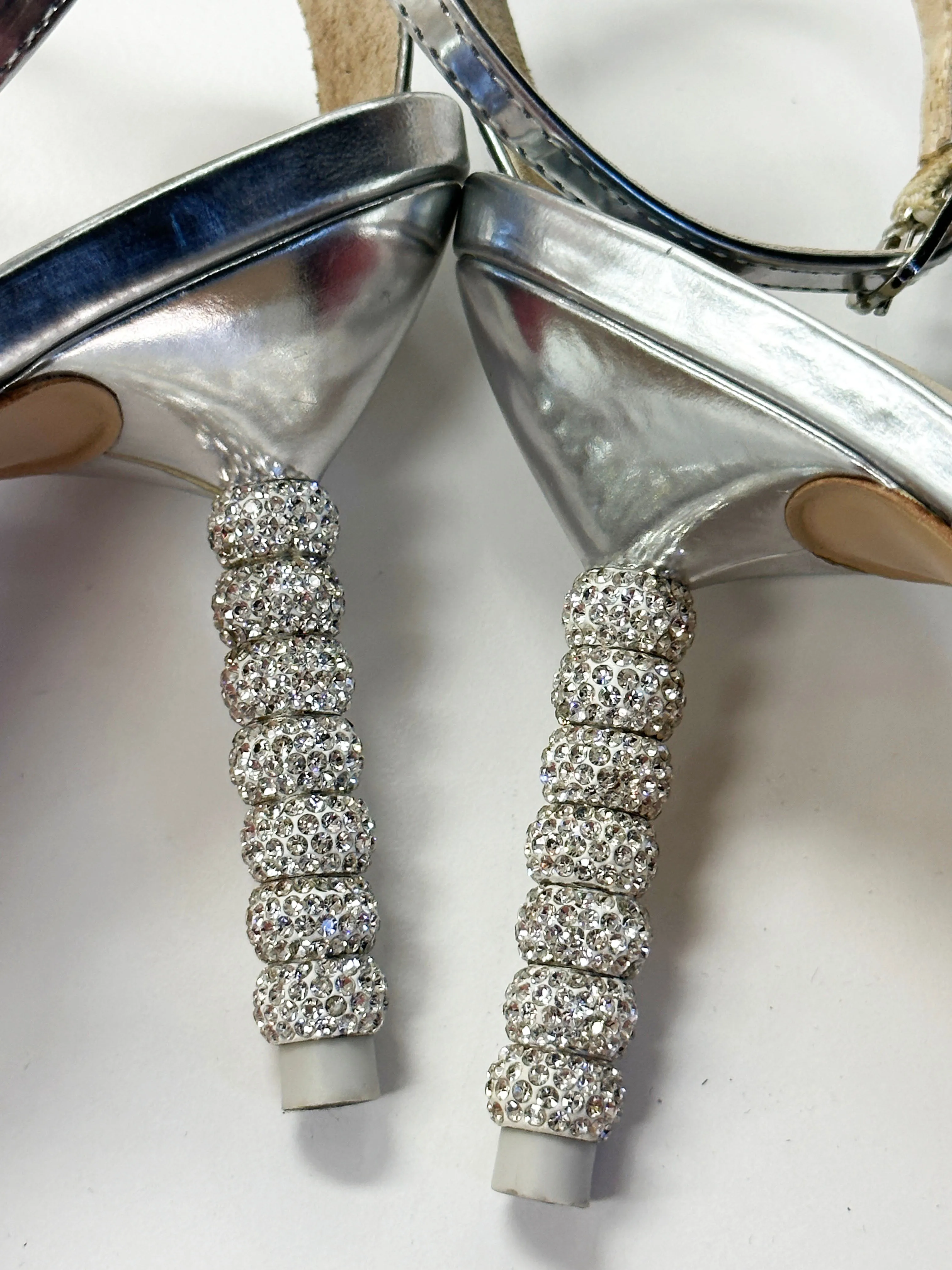 Silver Rosalind Crystal Mid Heel Sandal