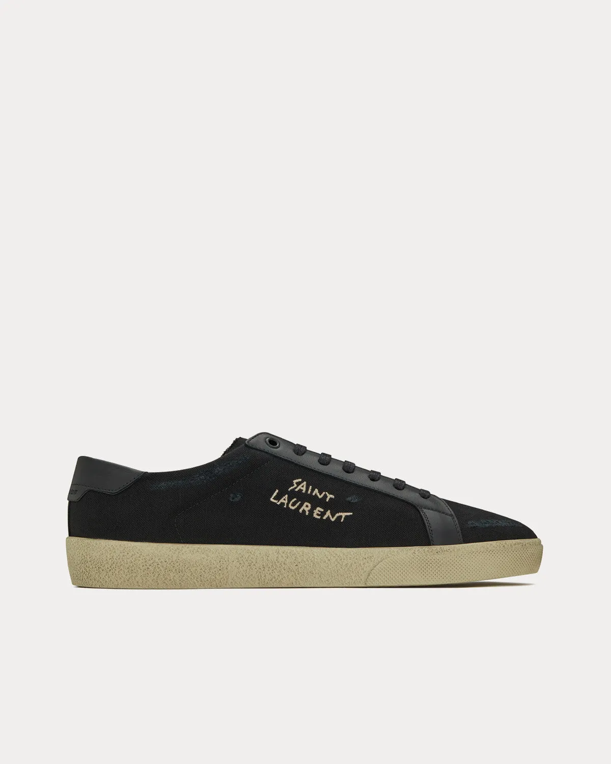 SL/06 Court Classic Embroidered Canvas & Smooth Leather Black Low Top Sneakers