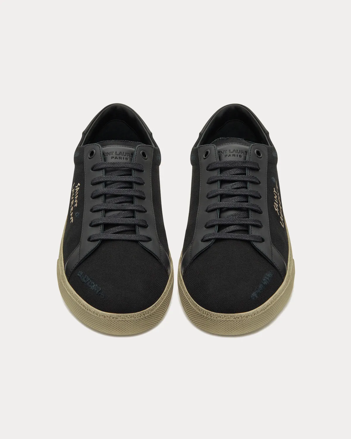 SL/06 Court Classic Embroidered Canvas & Smooth Leather Black Low Top Sneakers