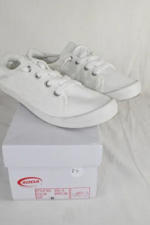 Soda Flat Women Shoes Linen Canvas Slip On Sneakers Lace Up All White 8 Zig D11