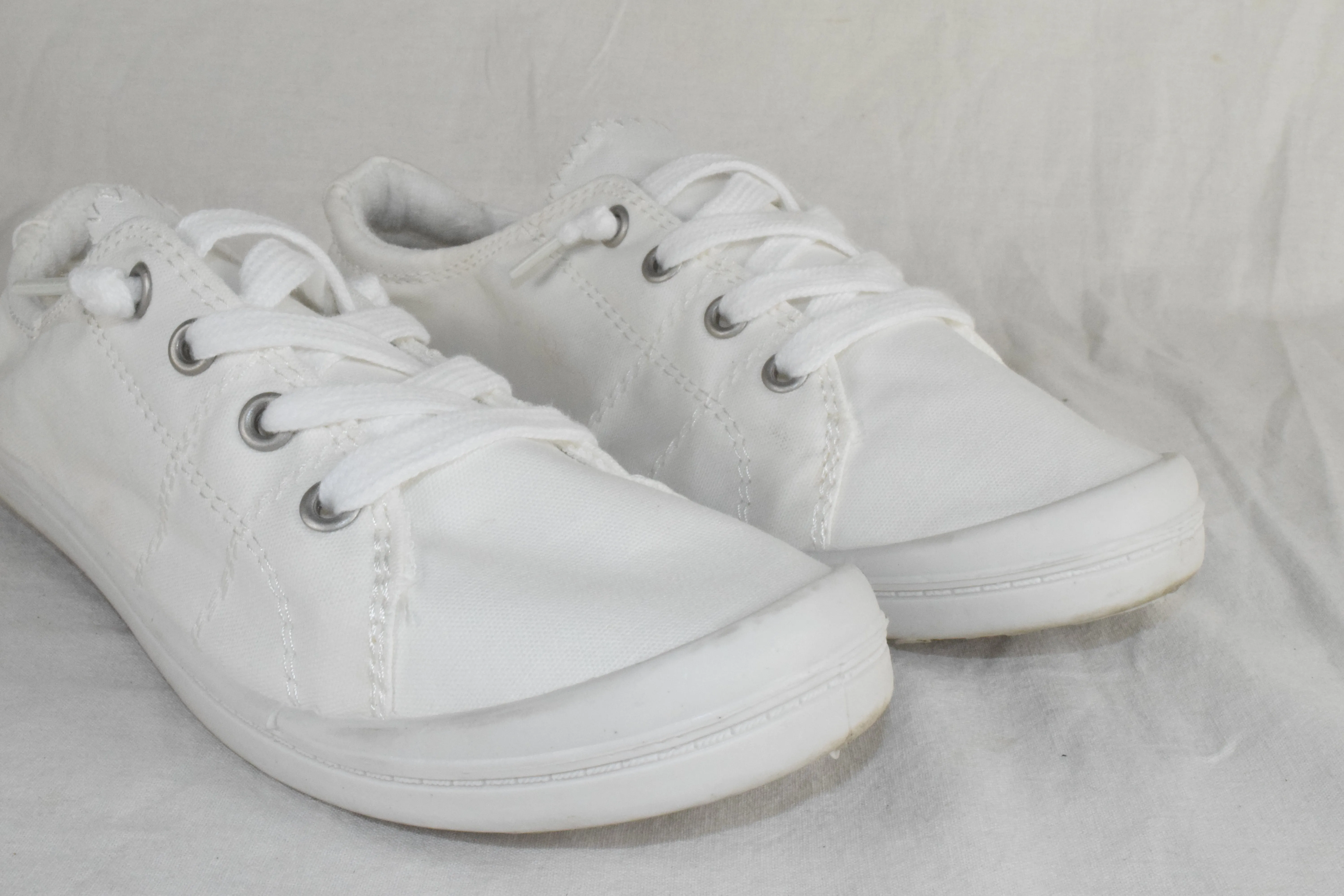 Soda Flat Women Shoes Linen Canvas Slip On Sneakers Lace Up All White 8 Zig D11