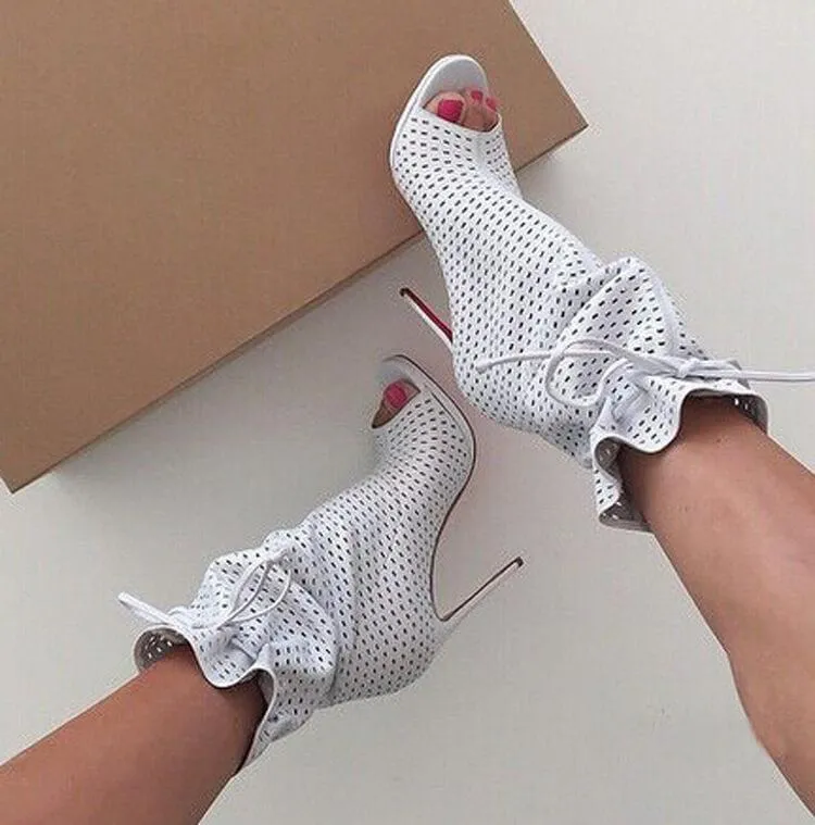 Summer Strap Cutout Peep Toe High Heel Ankle Boots